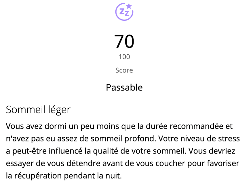 score sommeil montre garmin